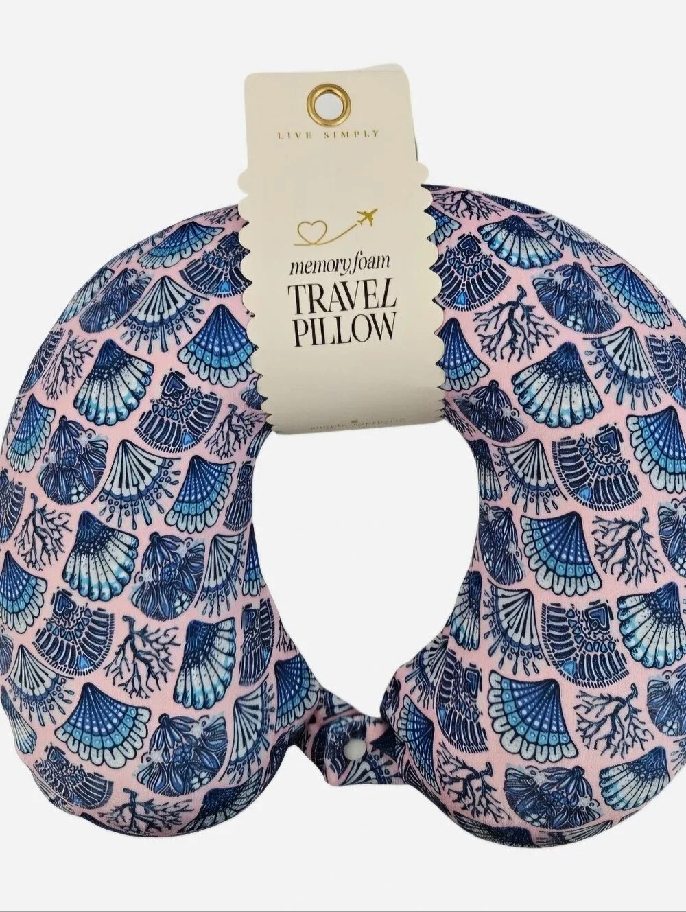 Simply Southern blue seashell and coral pattern travel neck pillow NEW